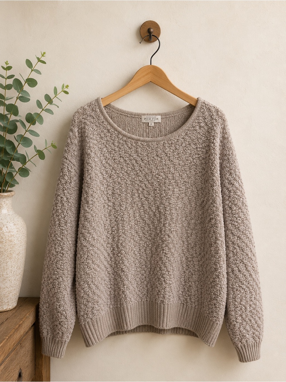 Jolie & Joy Women’s 2X Taupe Textured Knit Popcorn Sweater Long Sleeve Pullover